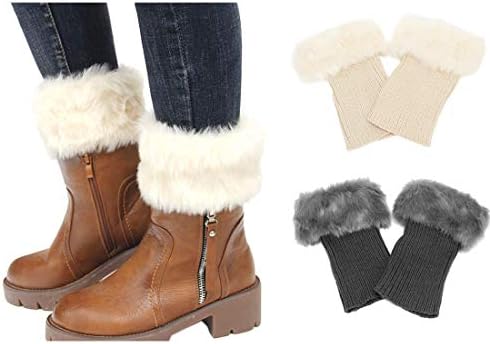 FAYBOX Kadınlar Kış Faux Kürk Boot Manşet Örgü bacak ısıtıcıları Kısa