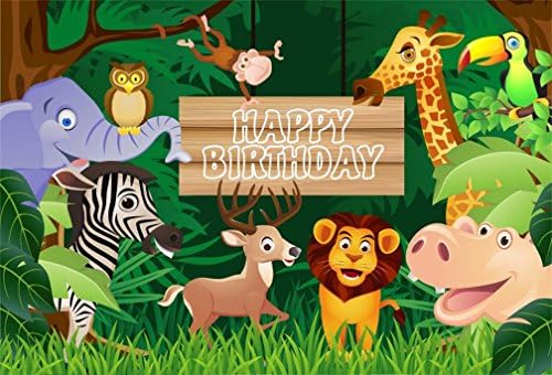 AOFOTO 7x5ft Karikatür Safari Hayvanlar Zemin Çocuk Bebek Mutlu Doğum Günü Temalı Parti Dekorasyon Orman Fauna Yaban Hayatı