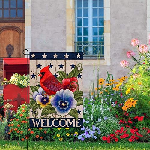 Covido Ev Dekoratif Karşılama Bahar Temmuz 4th Kardinal Bahçe Bayrağı, Amerikan ABD Yurtsever Ev Bahçesinde Kırmızı Kuş Hercai