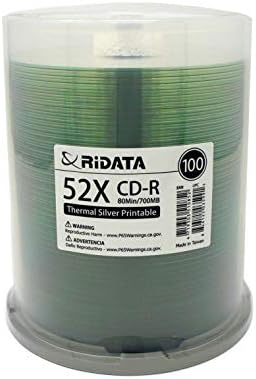 100 Paket Ridata CD-R 52X700MB 80DK Gümüş Termal Hub Yazdırılabilir Boş Ortam Kaydedilebilir Disk