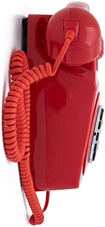 GPO 746 Duvara Monte Butonlu Retro Sabit Telefon - Kıvırcık Kordon, Otantik Zil Sesi-Kırmızı