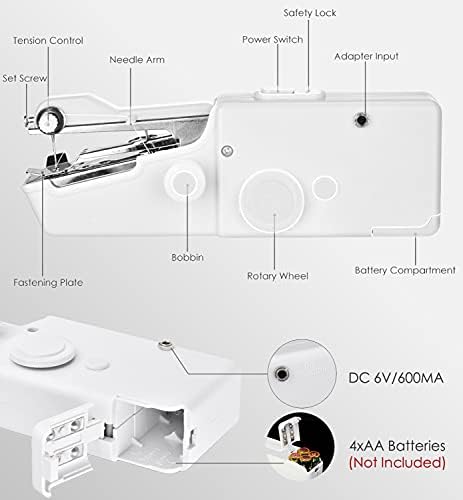 El Dikiş Makinesi, Mini Handy Akülü Taşınabilir Dikiş Makinesi Hızlı Ev Handy Dikiş için Giysi (beyaz)