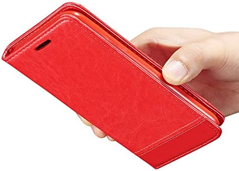 Dfly-US iPhone Xs Durumda, Premium PU Deri Flip Cüzdan Kapak için Çift Yan Mıknatıs Tasarımı ile iPhone Xs 5.8, Kırmızı