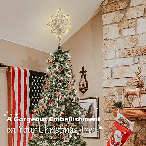 Roylvan Ağacı Topper Yıldız, Işıltılı Yıldız Noel Ağacı Topper LED Işıklı Yıldız Treetop ile Parlak Toz, dekorasyon için Büyük