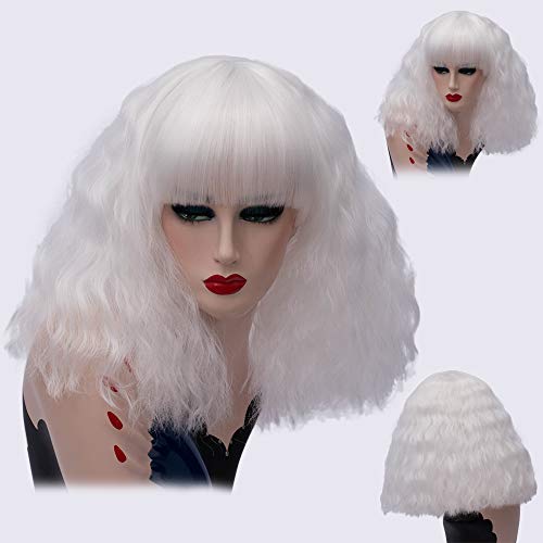 Nunubee kadın Beyaz Peruk Kabarık Küçük Kıvırcık Dalgalı Saç Cosplay Parti Peruk