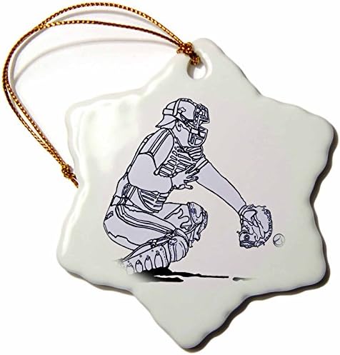3dRose orn_44802_1 Beyzbol Catcher Mavi Kar Tanesi Dekoratif Asılı Süsleme, Porselen, 3-İnç