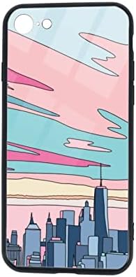 Şehir Günbatımı Anmie iPhone 7 Kılıf iPhone 8 Kılıf, yumuşak TPU ve Temperli Cam Çift Katmanlı Cep Telefonu Kılıfı Kapak için