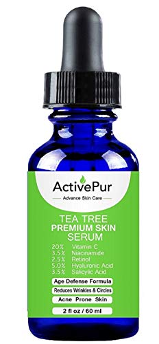 Akne Yüz Cilt Serumu için ActivePur Çay Ağacı Serum Yağı %20 C Vitamini Hyaluronik Asit Retinol, Hiperpigmentasyon Kırışıklık