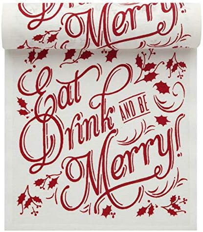 İmza Peçeteleri Eat Drink & Be Merry Christmas Öğle Yemeği Peçeteleri-Beyaz Keten-8 x 8 - Tek Kullanımlık-Parti, Etkinlikler,