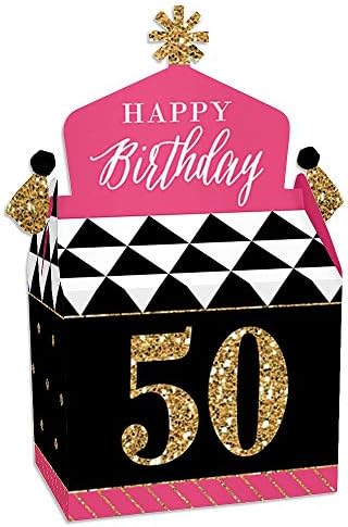 Mutluluk Büyük Nokta Şık 50th Doğum Günü-Pembe, Siyah ve Altın-Tedavi Kutusu Parti Iyilik-Doğum Günü Partisi Goodie Beşik Kutuları