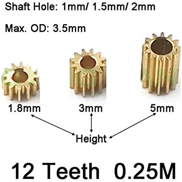 YİNGJUN 121A 121.5 A 122A 0.25 M Pinyon 12 Diş Iyi Mekanik Küçük Modülü Dişliler Metal Bakır Delik 1.5 mm / 2mm Dişliler (Delik