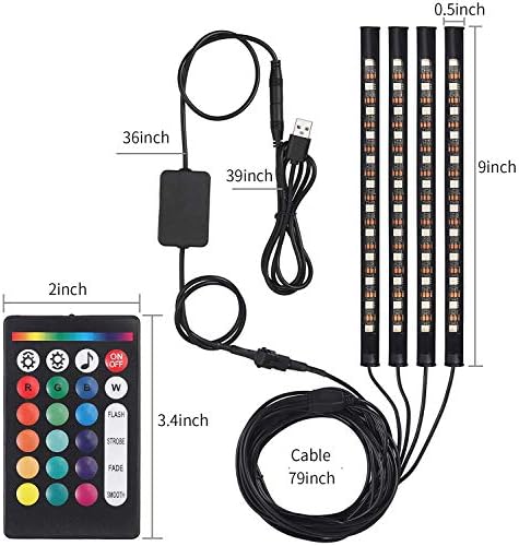 Justech iç araba ışıkları ile RF uzaktan, LED şerit ışıkları 4 Pcs 48 LED araba LED şerit ışıkları RGB müzik atmosfer şerit