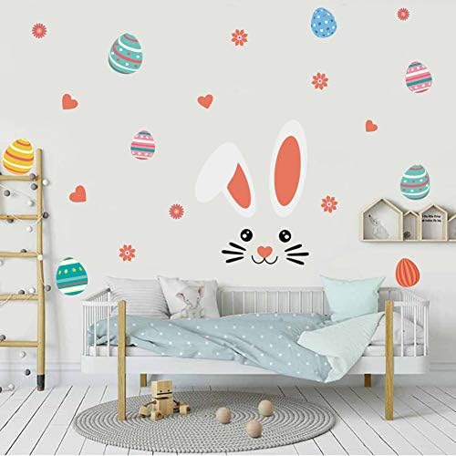 IARTTOP Güzel Paskalya Tavşanı Duvar Çıkartması, sevimli Tavşan İfade Duvar Sticker Kreş Çocuk Odası Dekor için, renkli Yumurta