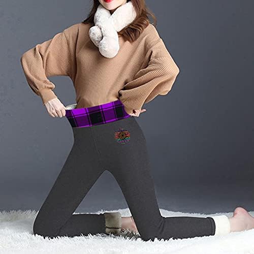 ManRıver Sıcak Polar Astarlı Pantolon Kadınlar için-Renkli Ayçiçeği Baskı Yüksek Bel Kış Aktif Tayt Pantolon (Koyu Gri, XL)