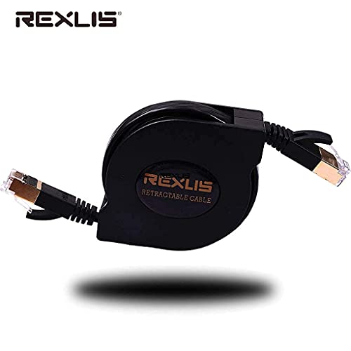 REXUS 2'li Paket Geri Çekilebilir Cat 7 Düz Ethernet Ağ Kablosu 4.9 FT (1.5 M), Yüksek Sınıf 10 Gigabit Yüksek Hızlı LAN Kabloları