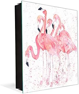Su ile Tasarım Cam Beyaz Tahta K08 Flamingolar ile Anahtar Saklama Kutusu