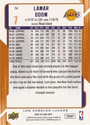 2008-09 Üst Güverte MVP Basketbol 74 Lamar Odom Los Angeles Lakers UD Şirketinden Resmi NBA Ticaret Kartı