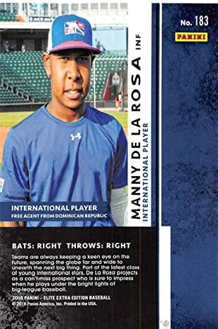 2018 Panini Elite Extra Edition EEE 183 Manny De La Rosa SER/999 Uluslararası MLB Prospect Beyzbol Ticaret Kartı Ham (NM veya
